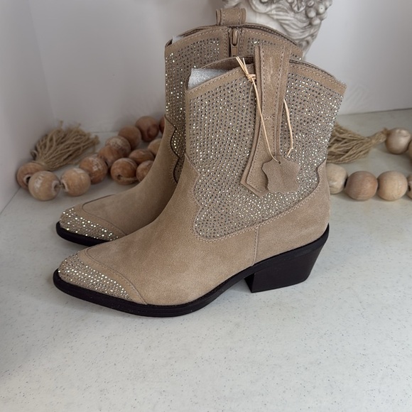 Poelman- Abby Cowboy/biker ankle boot - medium beiges 7.5/Euro 38 - Picture 4 of 12